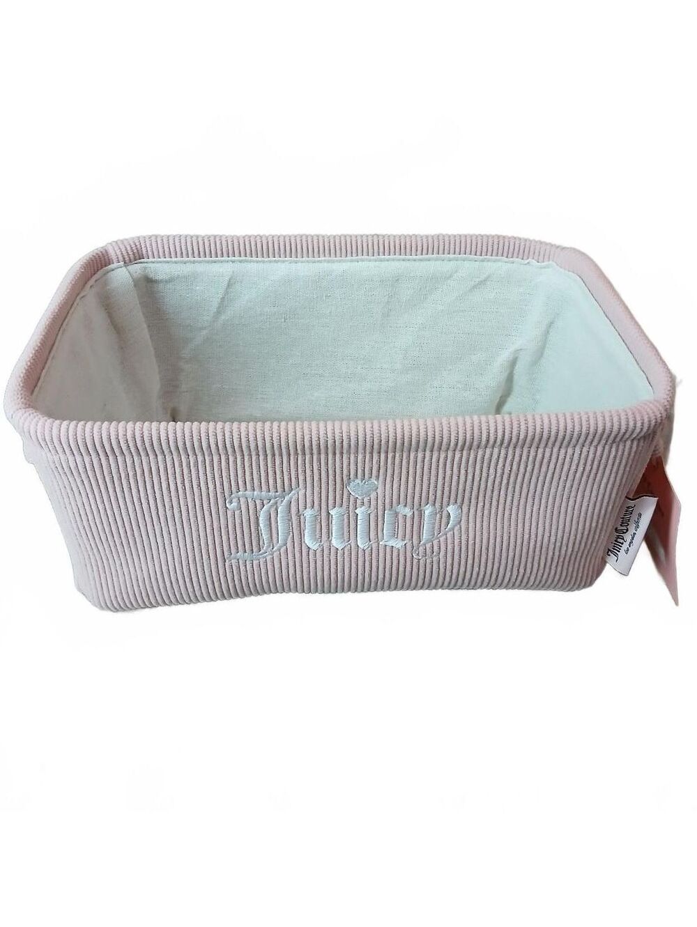 Juicy Couture Pink Corduroy Fabric Storage Basket with Embroidered "Juicy" Logo